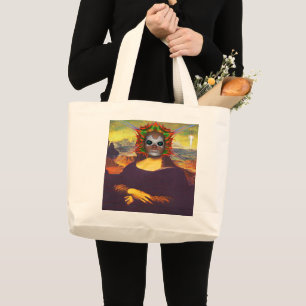 Cyborg Mona Lisa Large Tote Bag Jumbo Stoffbeutel