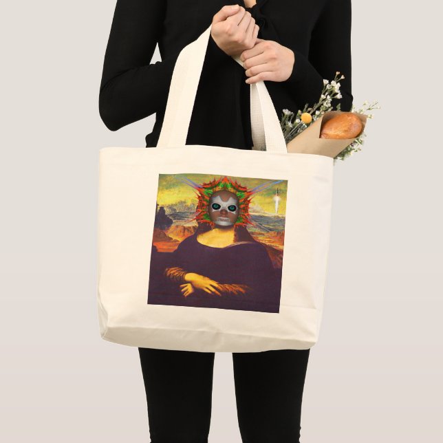 Cyborg Mona Lisa Large Tote Bag Jumbo Stoffbeutel (Vorderseite (Produkt))