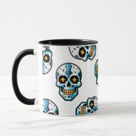 Cyborg Pixelated Skull Pattern Tasse