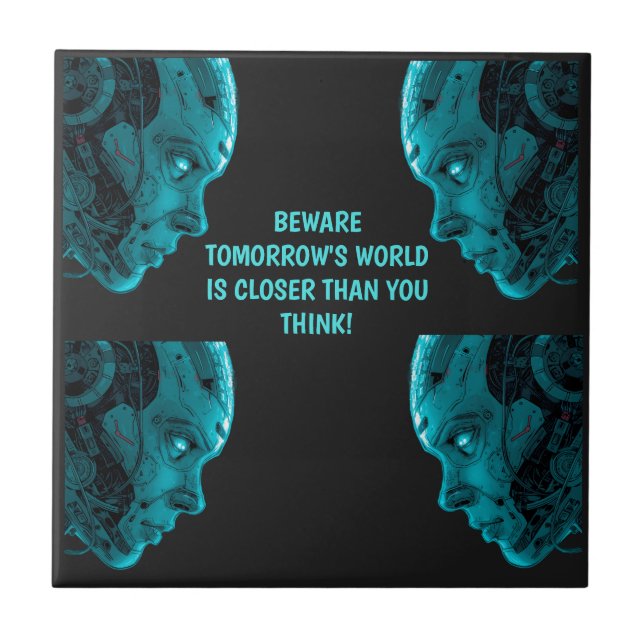 CYBORG-ROBOTERKOPF Keramikfliese (Vorderseite)