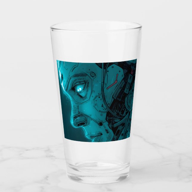 CYBORG ROBOTIC HEAD Beer Glas (Vorderseite)