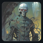 Cyborg Skeleton Futuristische Science Fiction Quadratischer Aufkleber<br><div class="desc">Fantasy Art Produkte von The Lunarium.</div>