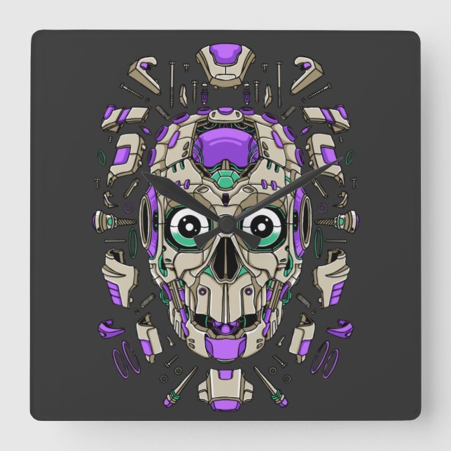 Cyborg Square Wall Clock Quadratische Wanduhr (Vorderseite)