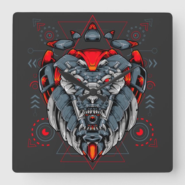 Cyborg Square Wall Clock Quadratische Wanduhr (Vorderseite)