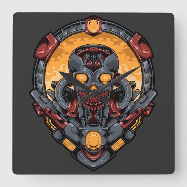 Cyborg Square Wall Clock Quadratische Wanduhr (Vorderseite)