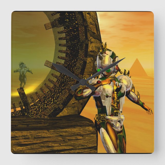 CYBORG TITAN, DESERT HYPERION Science Fiction Scif Quadratische Wanduhr (Vorderseite)