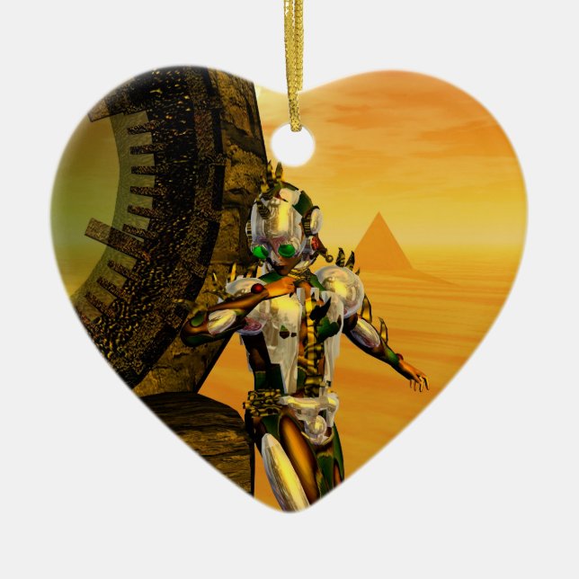 CYBORG TITAN IN HYPERION DESERT SCI-Fi Herz Keramikornament (Vorne)