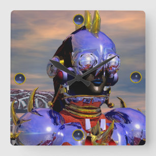 CYBORG TITAN PORTRAIT Blue Science Fiction Scifi Quadratische Wanduhr