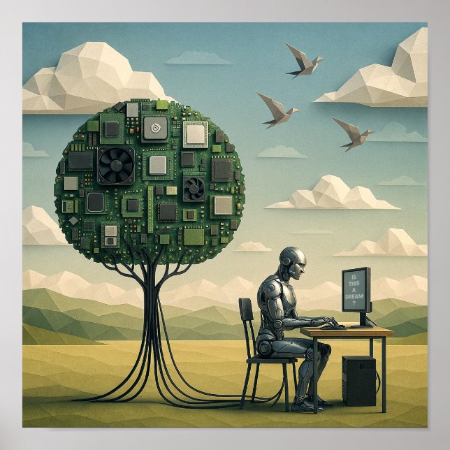 Cyborg unter Baum der Schaltung Poster (Vorne)