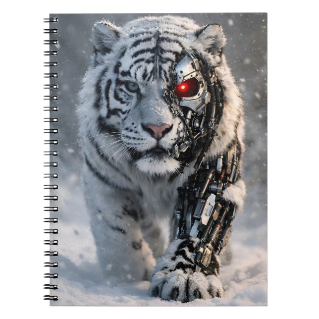 Cyborg-Weißer-Tiger-Notizbuch Notizblock (Vorderseite)