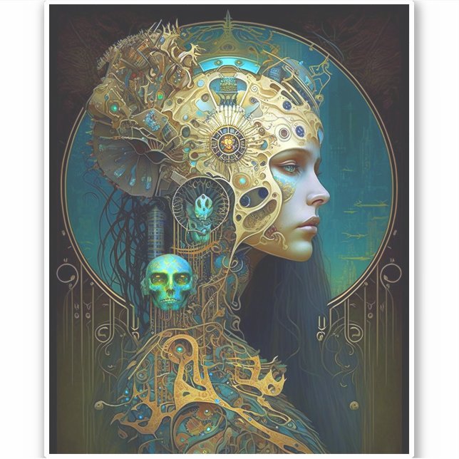 Cyborg Woman Fantasy Sci-Fi Art Sticker (Vorderseite)