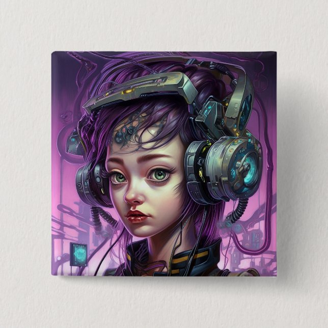 Cyborg Woman Science Fiction Button (Vorderseite)