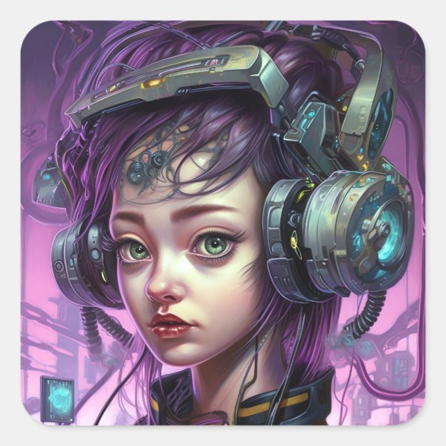 Cyborg Woman Science Fiction Quadratischer Aufkleber (Vorderseite)
