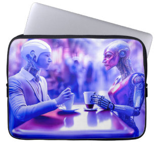 Cyborgs essen Getränke bei Straßenkaffee (AI) Laptopschutzhülle