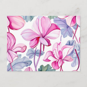 Cyclamen Floral in zartem Rosa und Weiß Postkarte