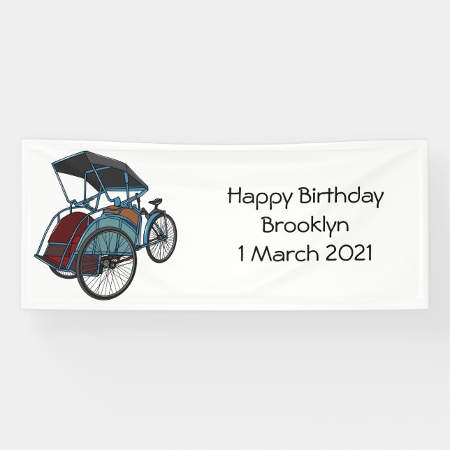 Cycle Rickshaw Cartoon Illustration Banner (Horizontal)