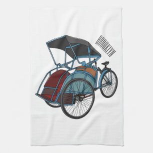 Cycle Rickshaw Cartoon Illustration Geschirrtuch