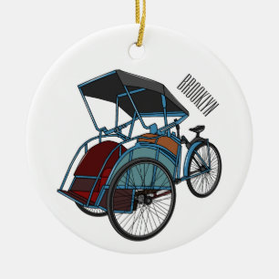 Cycle Rickshaw Cartoon Illustration Keramik Ornament