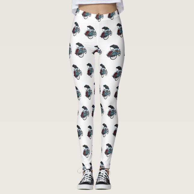 Cycle Rickshaw Cartoon Illustration Leggings (Vorderseite)