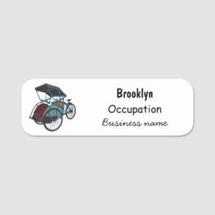 Cycle Rickshaw Cartoon Illustration Namensschild