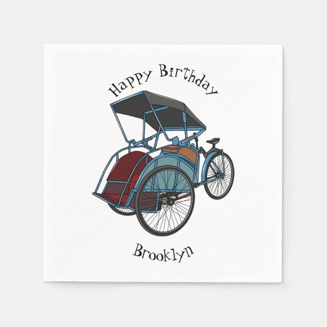 Cycle Rickshaw Cartoon Illustration Serviette (Vorderseite)