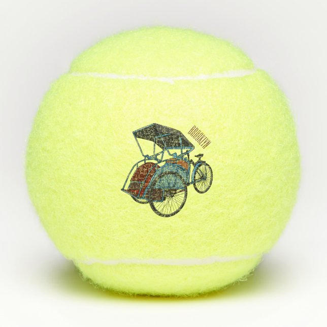 Cycle Rickshaw Cartoon Illustration Tennisbälle (Vorderseite)