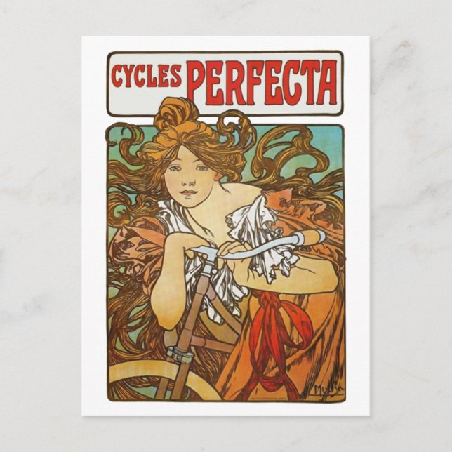 Cycles Perfecta, Alphonse Mucha Art Nouveau Postkarte (Vorderseite)