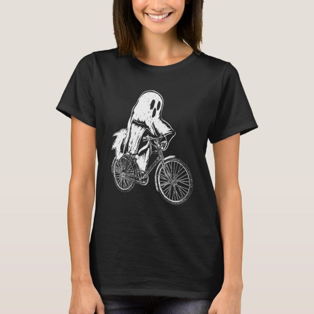 Cycling Cyclist Halloween Ghost Riding Bicycle Bik T-Shirt (Vorderseite)