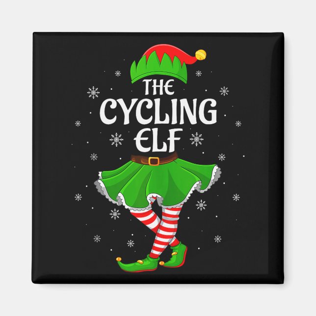 Cycling Elf Christmas Family Girls Women Elf Squad Magnet (Vorne)