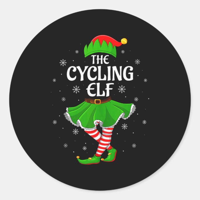 Cycling Elf Christmas Family Girls Women Elf Squad Runder Aufkleber (Vorderseite)
