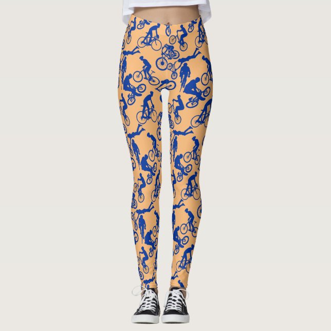 Cycling Freestyles Pattern.w x4 Orange BG Leggings (Vorderseite)