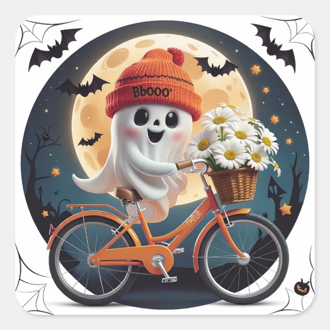 Cycling Ghost Quadratischer Aufkleber (Vorderseite)