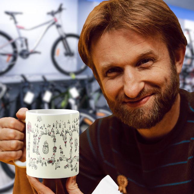 Cycling London Covid19 Lockdown Funny Word Art Kaffeetasse (Bicycles around london art fun cycling illustration coffee mug)