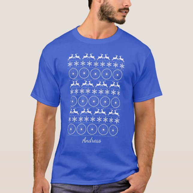 Cyclist Bike Wheel Ugly Christmas Sweater Design T-Shirt (Vorderseite)