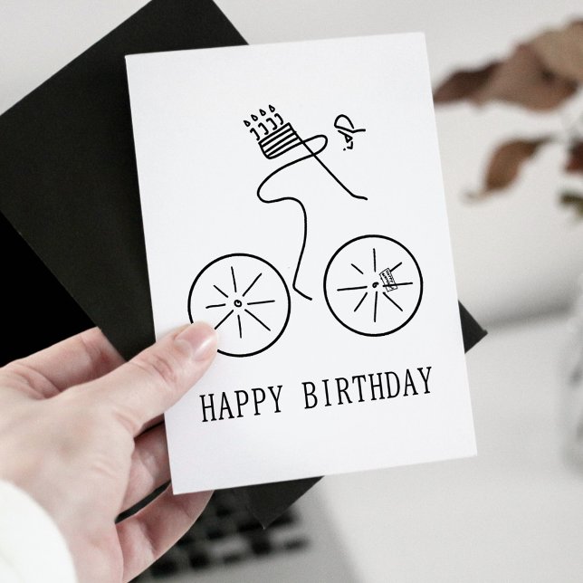 Cyclist Carry Birthday Cake Line Vector Bicycle Karte (Von Creator hochgeladen)