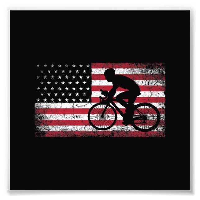 Cyclist Cycling Bicycle American Flag 4th of July Fotodruck (Vorne)