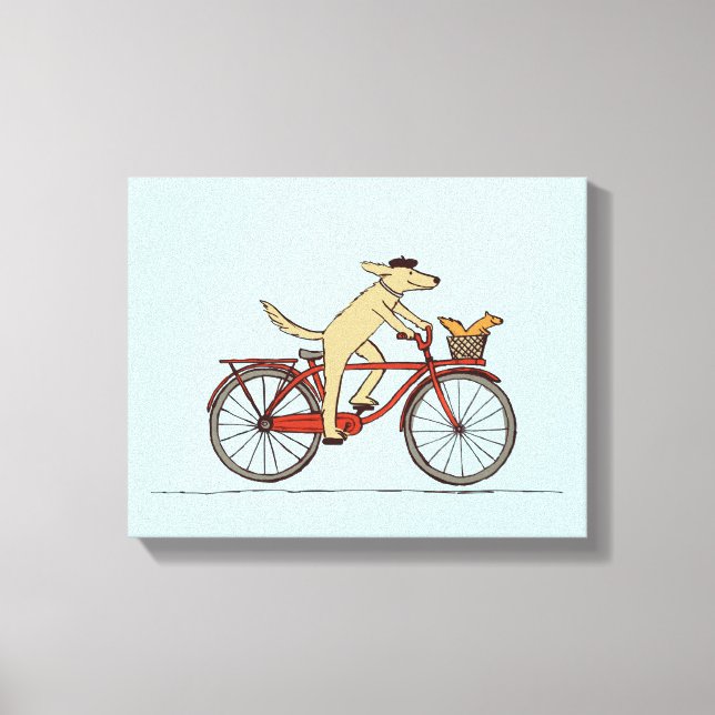 Cyclist Dog with Squirrel Friend - Fun Animal Art Leinwanddruck (Vorderseite)