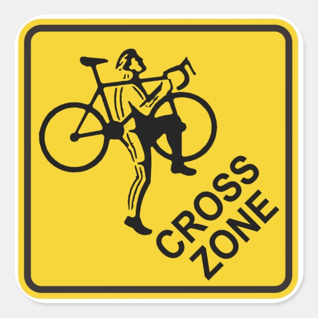 Cyclocross Zone Road Sign Quadratischer Aufkleber (Vorderseite)