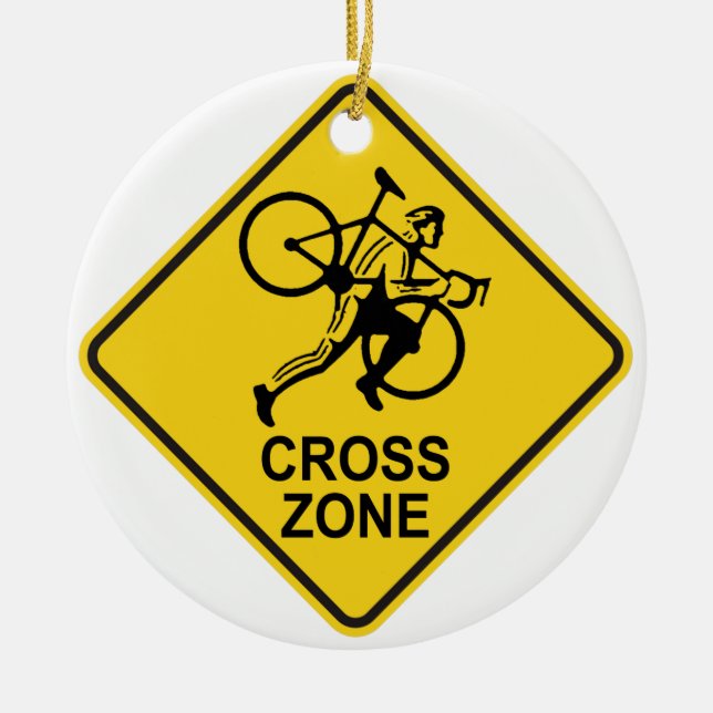 Cyclocross Zonen-Verkehrsschild Keramik Ornament (Vorne)