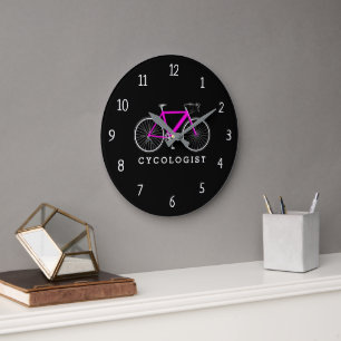 Cycologist Pink Bicycle On Black Große Wanduhr
