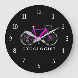 Cycologist Pink Bicycle On Black Große Wanduhr
