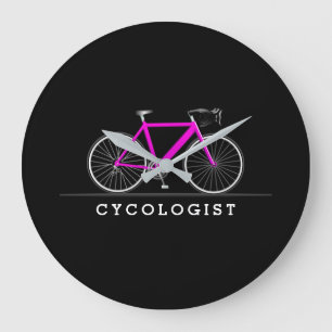Cycologist text with pink bicycle große wanduhr