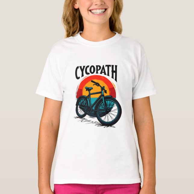 Cycopath: Elektrofahrrad mit Sonnenuntergang Grafi T-Shirt (Vorderseite)