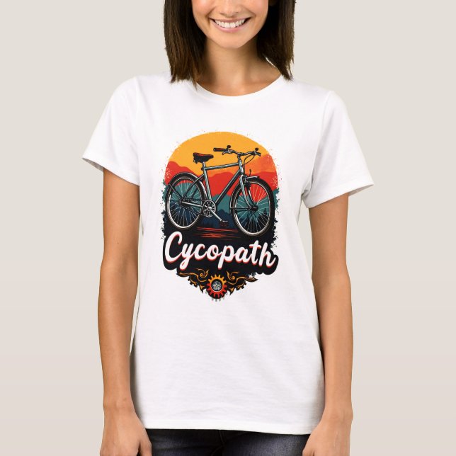 Cycopath: Elektrofahrrad und Sonnenuntergang Graph T-Shirt (Vorderseite)