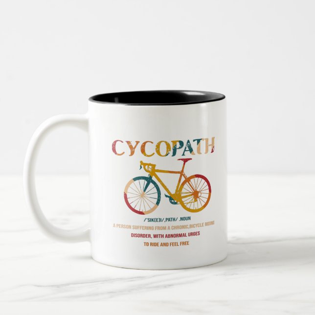 Cycopath Funny Cycling für Radfahrer und Biker Zweifarbige Tasse (Links)