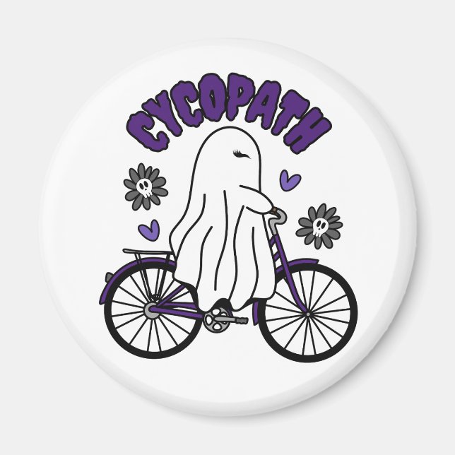 Cycopath Halloween Ghost auf Lila Fahrrad Magnet (Vorne)