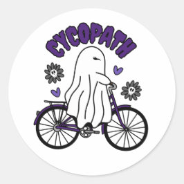 Cycopath Halloween Ghost auf Lila Fahrrad Runder Aufkleber