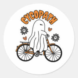 Cycopath Halloween Ghost on Orange Bicycle Runder Aufkleber