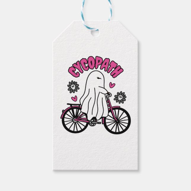 Cycopath Halloween Ghost on Pink Bicycle Geschenkanhänger (Vorderseite)
