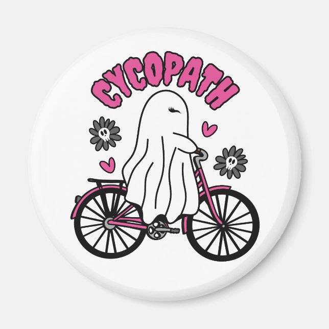 Cycopath Halloween Ghost on Pink Bicycle Magnet (Vorne)